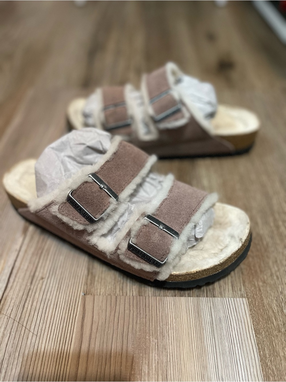 Birkenstock Arizona Shearling sandals suede leather sz 40 - Picture 2 of 6